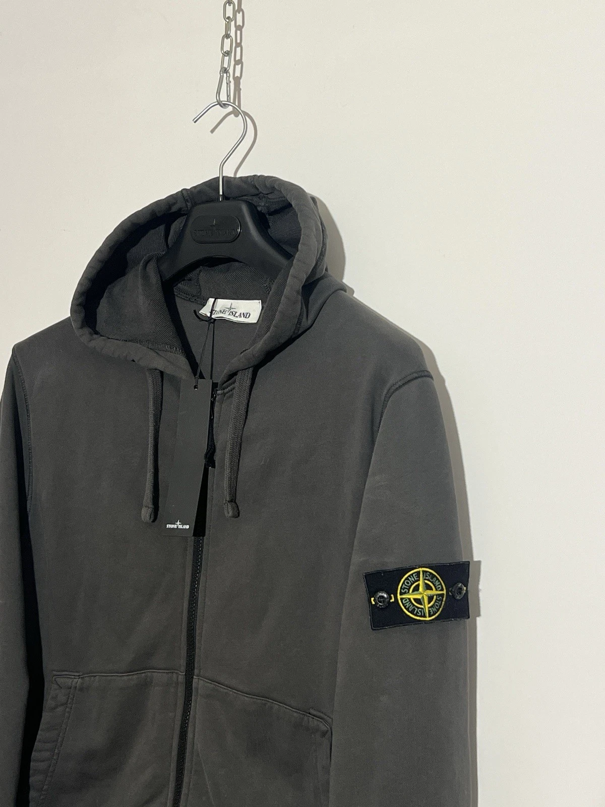 Anthracite Grey Stone Island Hoodie With Zip Closure