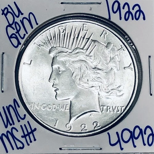 1922 BU UNCIRCULATED SILVER PEACE DOLLAR AUTHENTIC U.S. MINT FREE SHIPPING 4992