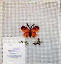 Needlepoint Canvas Vintage Nova Portugal Wool Hand Stitched Butterfly Tulips OOP