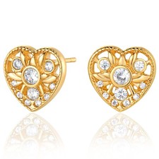 Gold Heart Earrings for Women - 14K Gold Plated Small Heart Stud Earrings Cubic