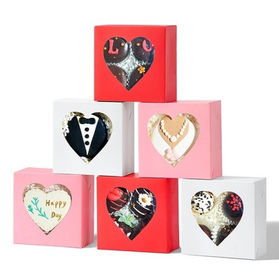 102PCS 4''x4''x2'' Heart-Shaped Window Bakery Boxes in Red White, Pink, Perfect ...