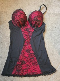 ANN SUMMER VALENTINES BLACK & RED  NEGLIGEE/ BASQUE SIZE 8-10 B/C Cup 
