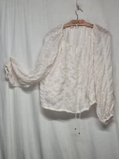River Island White Embroided Elasticated Cuffs Draw Cord Waist Smock Size 10 Top