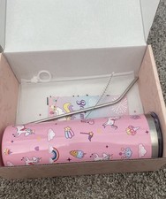 Unicorn Insulated Tumbler Set Pink Multicolor With Straw Lid Three-Piece Kids