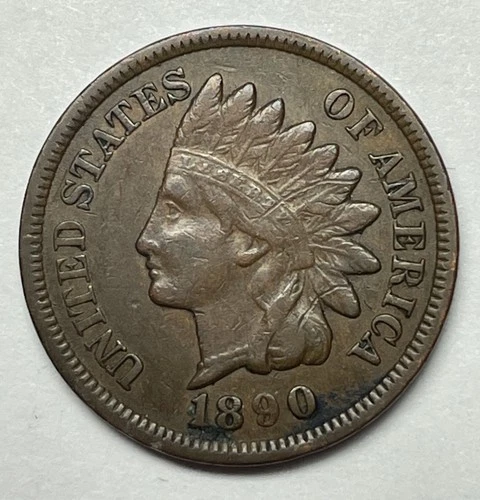 1890 1¢ Indian Head Cent XF “Liberty on Headdress” and “Hair Details” BN (Sharp)