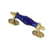 Antiche maniglie per porte blu in ottone cristallo/vetro tagliato da 5,5",...