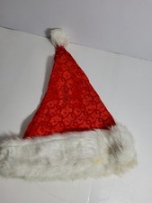 Red Velvety Santa Hat White Faux Fur Trim Pom Pom Christmas Costume Accessory