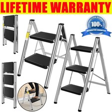Folding 2 3 Step Ladder Safety NonSlip Small Mini Stool Ladders Kitchen DIY UK