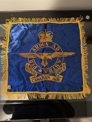 Vintage Royal Canadian Air Force Fringed Pillowcase 1950s to 1970s RCAF 40x40cm