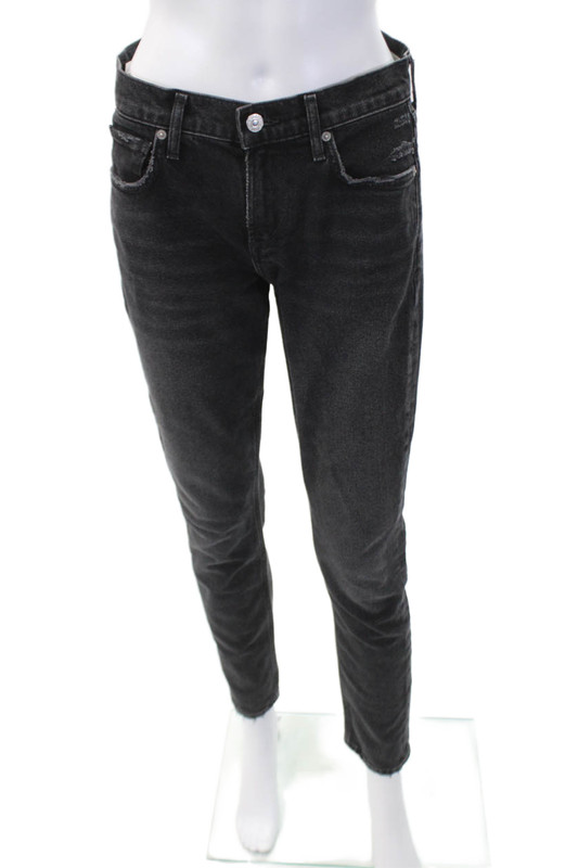 Citizens of Humanity Womens Cotton Zip Button Straight Fray Jeans Black Size EUR