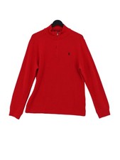 Ralph Lauren Men's Jumper M Red Cotton with Polyester High Neck Pullover