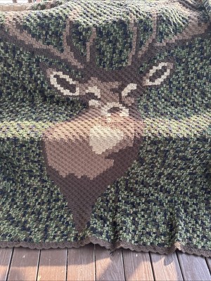 Beautiful Handmade Big Crochet Blanket With Deer Pattern 