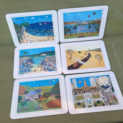 6 Jason cork backed placemats Katy Edwards, Queensland art prints, Illustrative