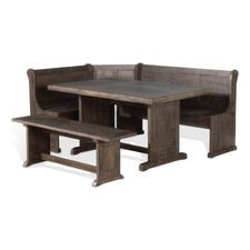Pemberly Row 4pc Breakfast Nook Set w/ Dining Table & Corner Bench in Dark Brown