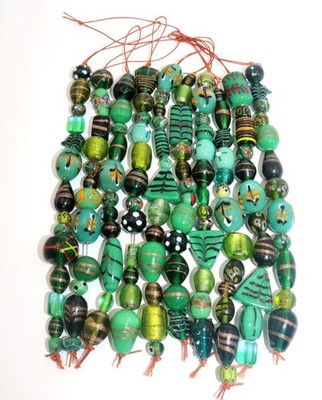 10 Strands Handmade Fancy Glass Beads Mix Green, Duty Paid Door Delivery.