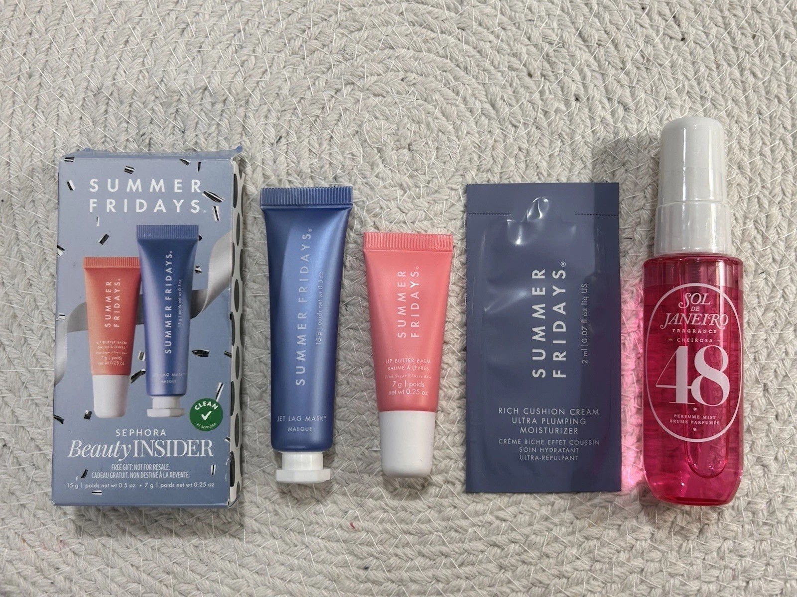 Summer Fridays Samples Lip Butter Balm & Jet Lag Mask PLUS Sol De Janeiro Travel