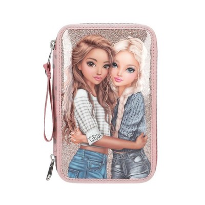 Depesche TOPModel Dots 3-Fach Federtasche Rosa Punkte Glitzer Buntstifte Schere