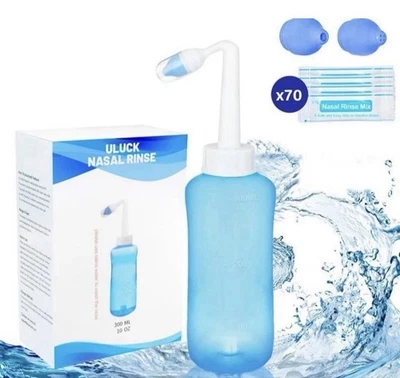 ULUCK Sinus Rinse Kit with 70 Nasal Wash Salt Packets & 300ml Bottle Nasal Irrigation