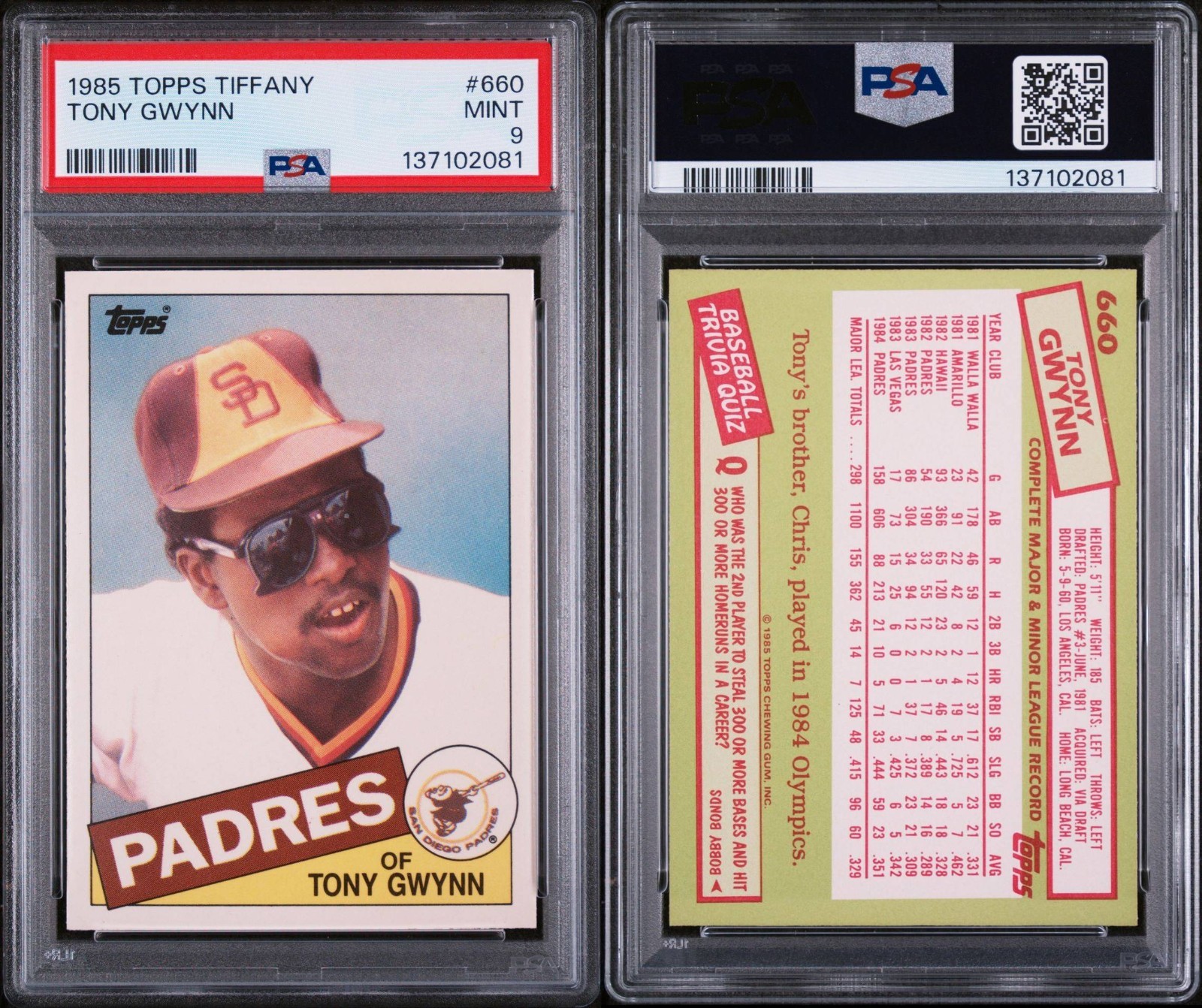 1985 TOPPS TIFFANY #660 TONY GWYNN PSA 9 MINT