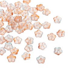 100Pack Random Glass Flower Beads Transparent Floral Beads Blue/Orange