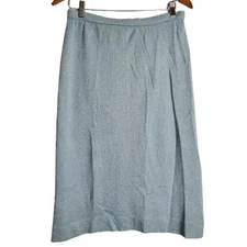 Vintage 80s Dalton Knit Blue Pencil Pull On Below Knee Skirt Sz 12 Modest Casual