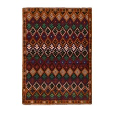 4'1"x5'9" Red Colorful Afghan Balooch with Tribal Design Hand Knotted Wool Rug