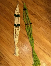 LOT - 2 MACRAME' PLANT HANGERS WITH BEADS GREEN 45" AND WHITE 36"
