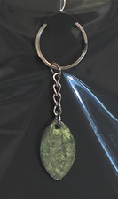 Green Stone Leaf Charm Keychain Keyring, Silv...