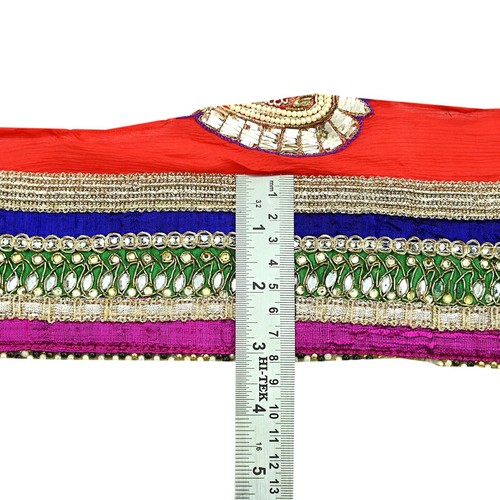 Vintage Multi Sari Border Pure Chiffon Silk Hand Embroidered 1yd Craft Trim Lace - Picture 8 of 14