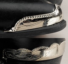 Set of Western Cowboy Boot Tip and Heel Guard - Silver Rope Edge Set