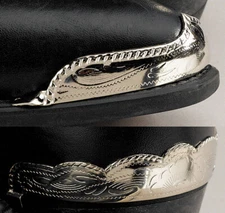 Set of Western Cowboy Boot Tip and Heel Guard - Silver Rope Edge Set