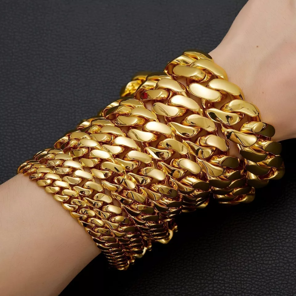 Brazalete collar cadena eslabones cubanos 8-22 mm chapado en oro de 14 k acero inoxidable Foto 3 de 4