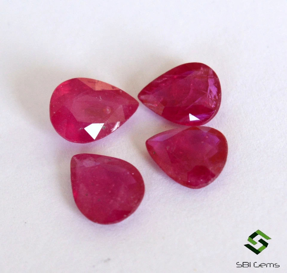 4.70 Cts Natural Ruby Pear Cut 8x6 mm Lot 04 Pcs Reddish Shade Gemstones GF - Image 4 of 4