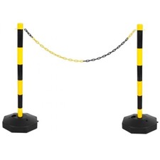 Black & Yellow Safety Crowd Barrier Security Fence Post Base Set & 5m Chain