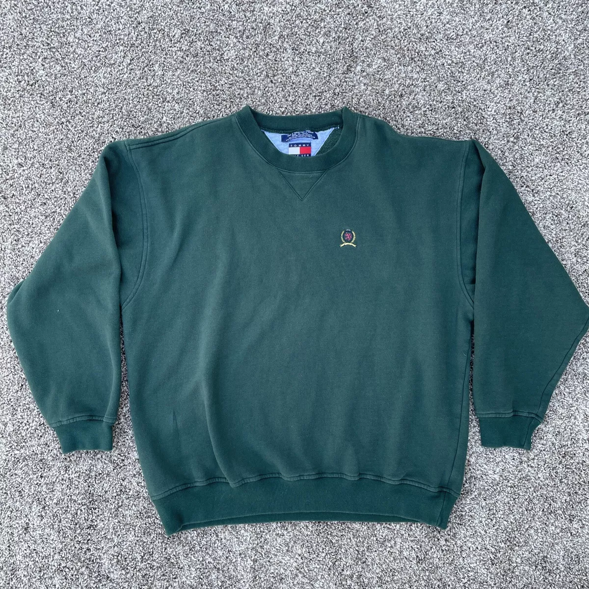 Vintage Tommy Hilfiger Mens Large L Green Long Sleeve Crew Neck Pull Over  90s 