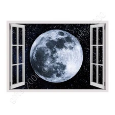 The Moon In Space by Fake 3D Window | Canvas (Rolled) | Wall art giclee HD