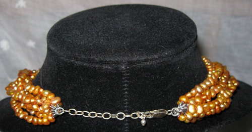 ESTATE JEWELRY ~ Sterling Silver ORANGE Multistrand Necklace ~ 20" L - Picture 3 of 6