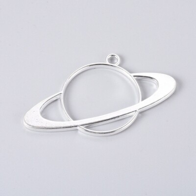 Saturn Pendant Large Focal Piece Open Bezel Silver Planet Jewelry Making