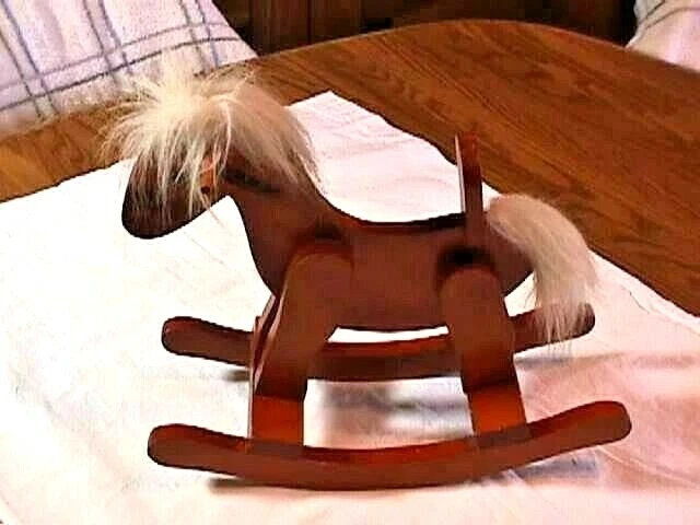 VINTAGE HAND CRAFTED WOOD ROCKING HORSE FURRY MANE TAIL 10 1 2