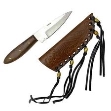 6.75" Patch Knife with Burlwood Handle and Leather Sheath