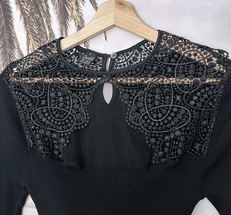 Blusa Top OSCALITO Negra Manga Larga Seda Tejido Claro Talla 4 AU 6-10 Foto 2 de 4