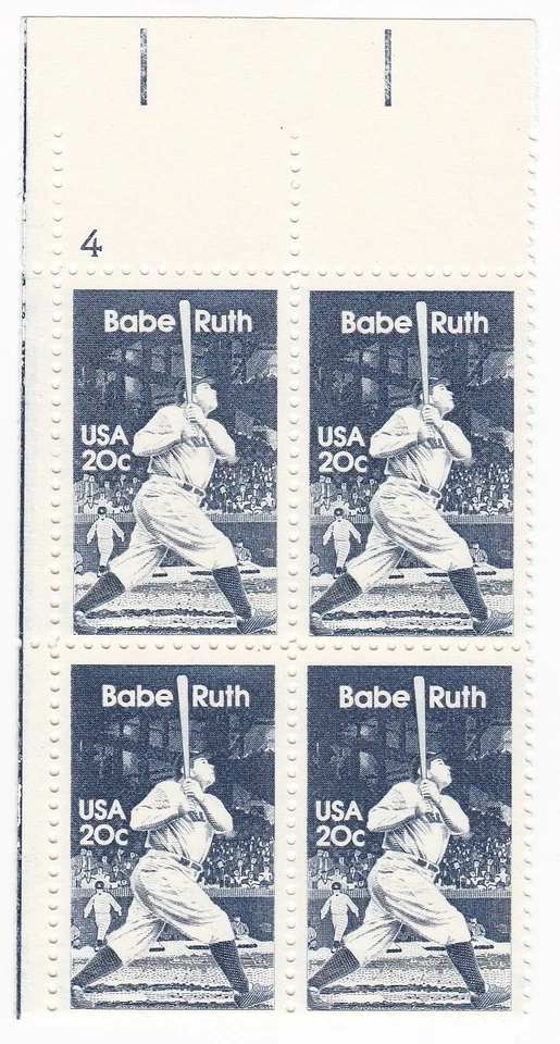 Plate Block of Four 1983 Babe Ruth 20c USA Stamps Mint NH Baseball Scott #2046 - Image 3 of 4