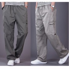 Men Loose Fit Drawstring Cargo Trousers Work Pants Pocket Casual Big Size L-6XL