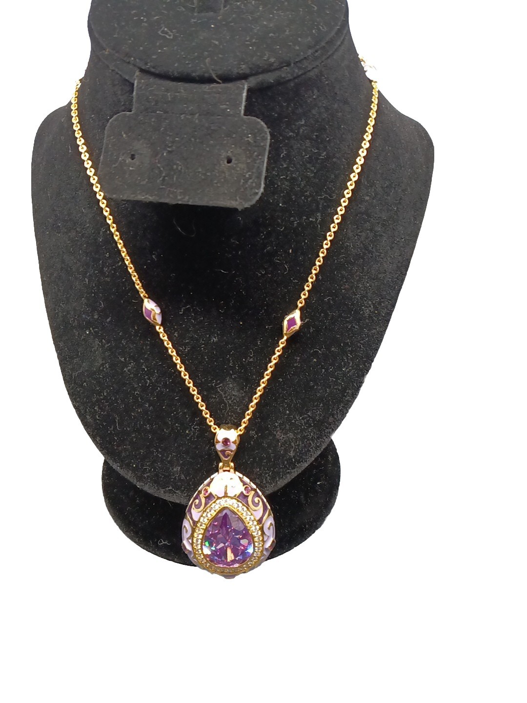 LAUREN G ADAMS GOLD TONE ENAMEL & 11.8MM CRYSTAL CZ PENDANT 18K PLATED 36