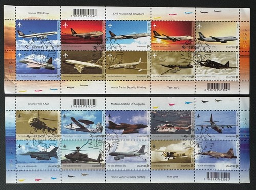 SINGAPORE 2003 Centenary of Powered Flight 2 sheetlets of 10V CTO SG#1309a&1319a