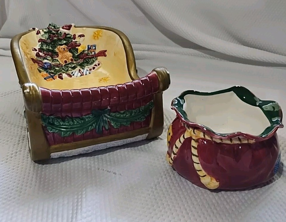 Vintage Chip & Dip Set Cardinal Sleigh 2Pc Classic Christmas Party