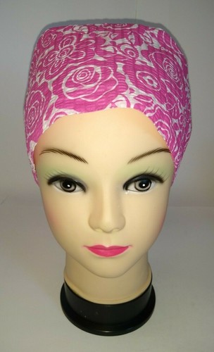 Pink & White Floral Euro Style Cotton Blend Easy Care Scrub Hat/Cap Medical USA - Picture 3 of 8