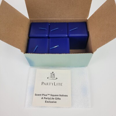 PartyLite OCEAN MIST Scent Plus Square Votive Candles K0264 New 5 Royal Blue