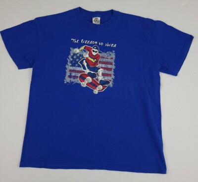 Vintage Y2k Freedom To Shred Skateboard Flag Graphic Print Shirt Youth XL Men XS