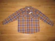 Men's WRANGLER Pearl Snap Brown Rust blue Plaid Long Sleeve Western Shirt XL NWT
